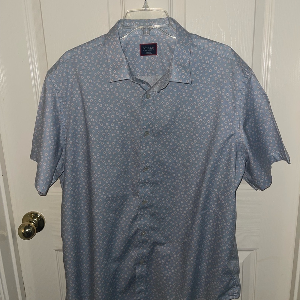 UNTUCKit Men's Light Blue Patterned Short SleeveShirt‎ XXL